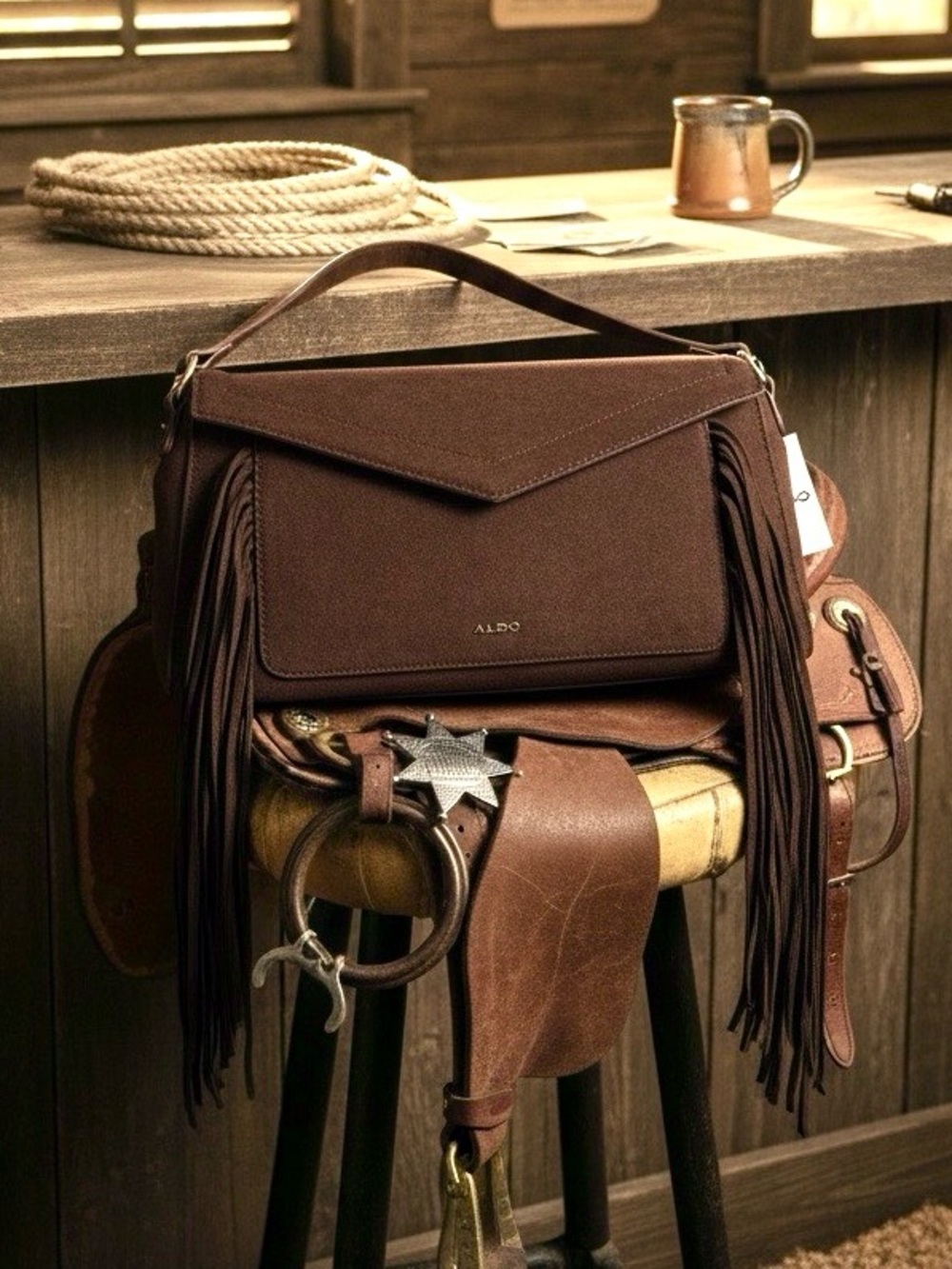 ALDO dark chocolate Brown Suede long Fringe envelopes Bag bohemian western
